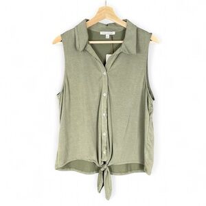 NWT Green Envelope Women’s Large Green Collared Button Tie Front Sleeveless Top